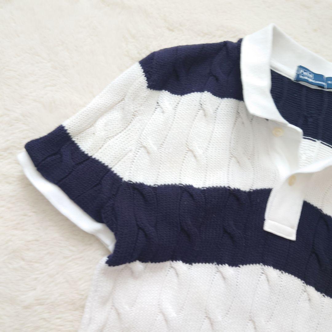 ポロラルフローレン コットン ボーダー ケーブルニット ポロシャツ