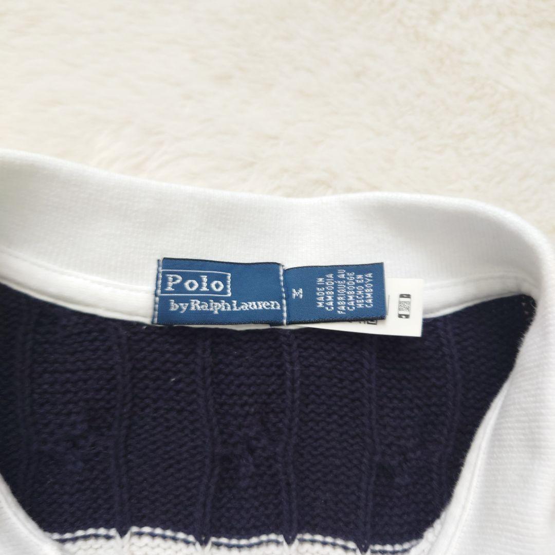 ポロラルフローレン コットン ボーダー ケーブルニット ポロシャツ