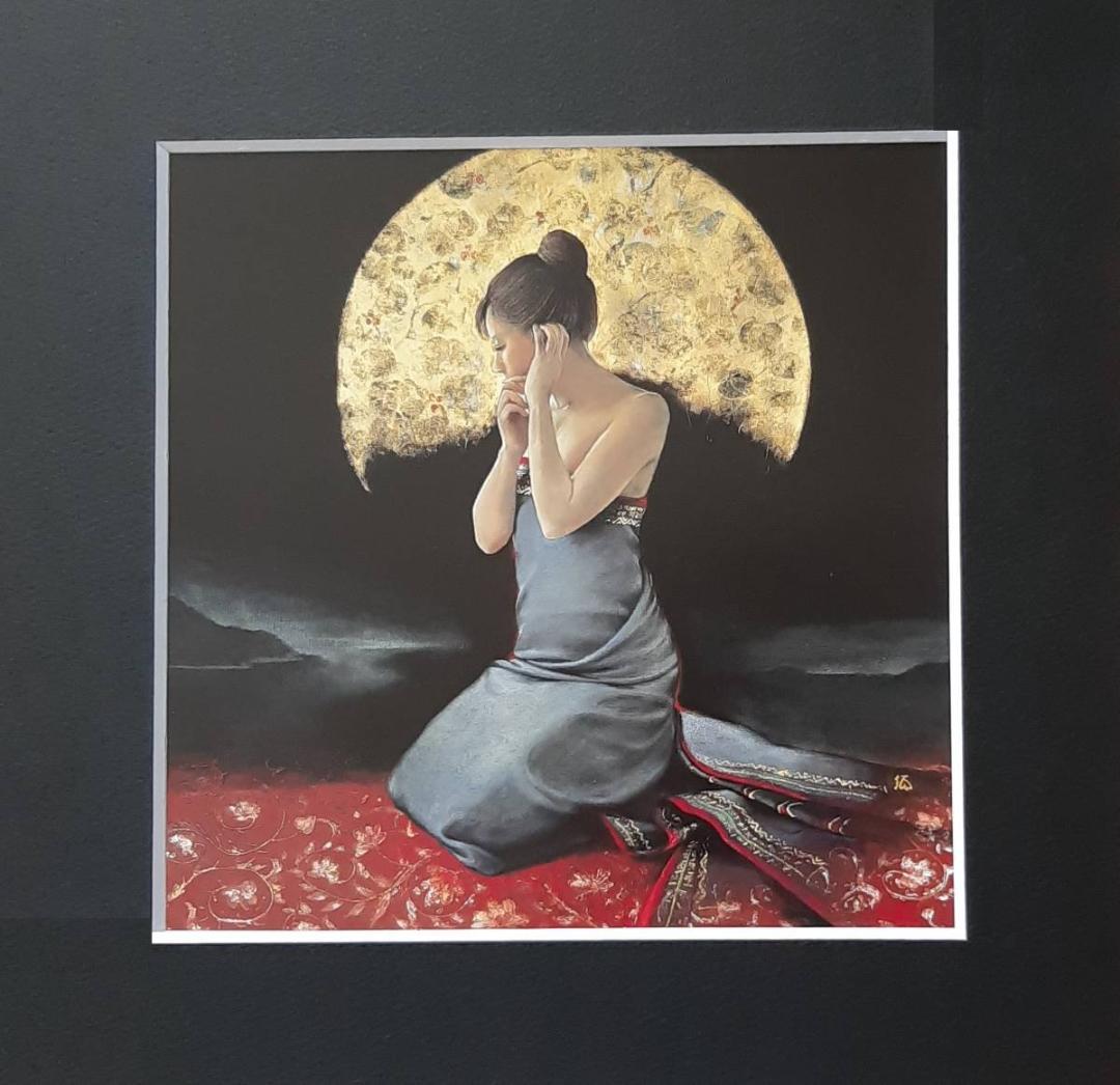 山根須磨子、「月明」、希少画集の額装画、四季、風景、人気作品