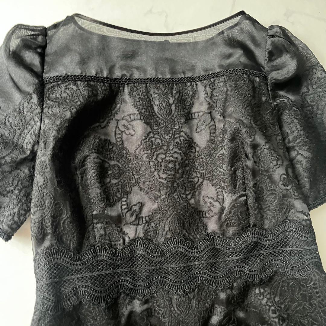 美品 セルフォード 総レース ロング ワンピース フレア シアー 黒 M 38