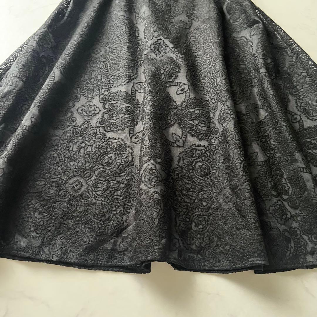 美品 セルフォード 総レース ロング ワンピース フレア シアー 黒 M 38