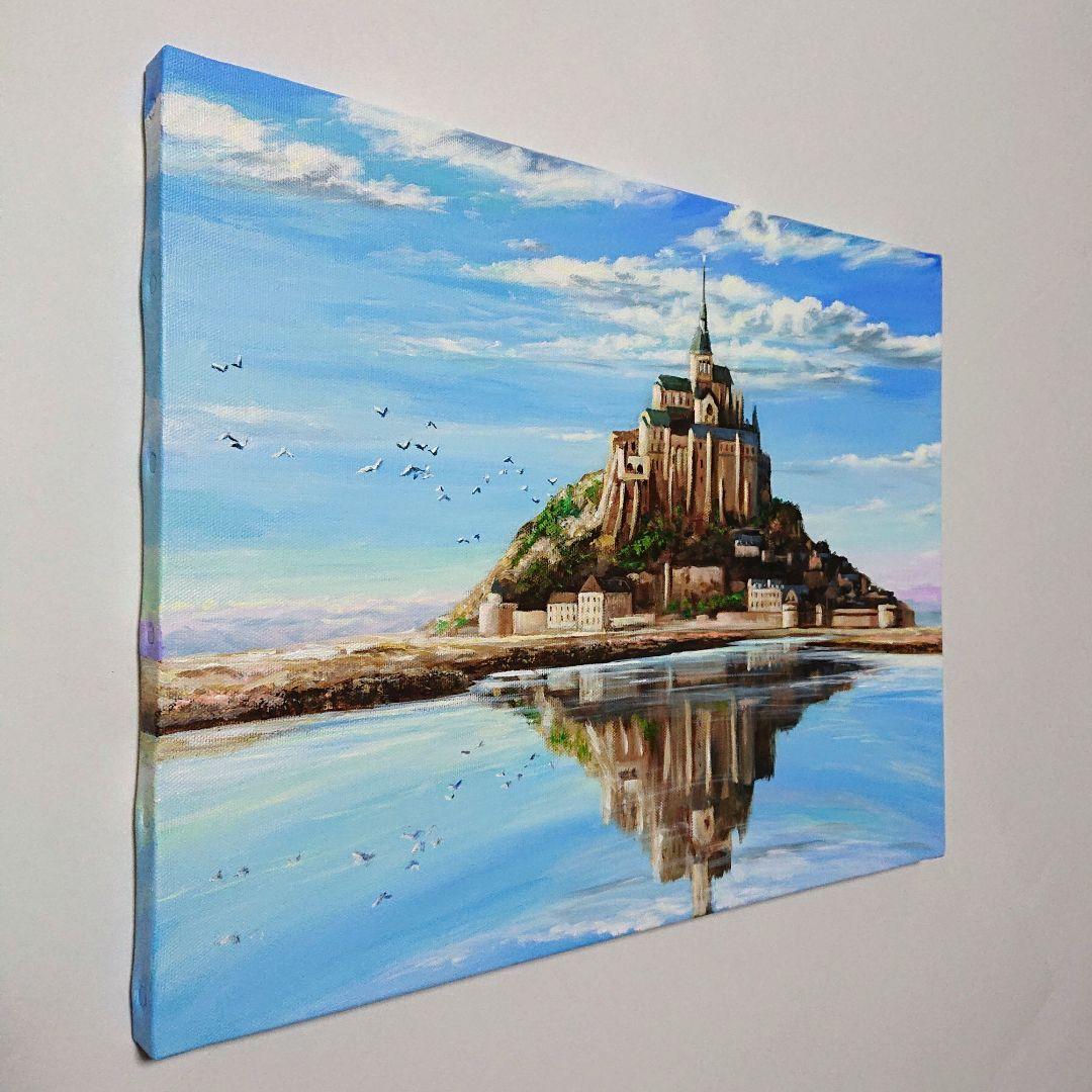 【モンサンミッシェル】アクリル画 F6 風景画 絵画
