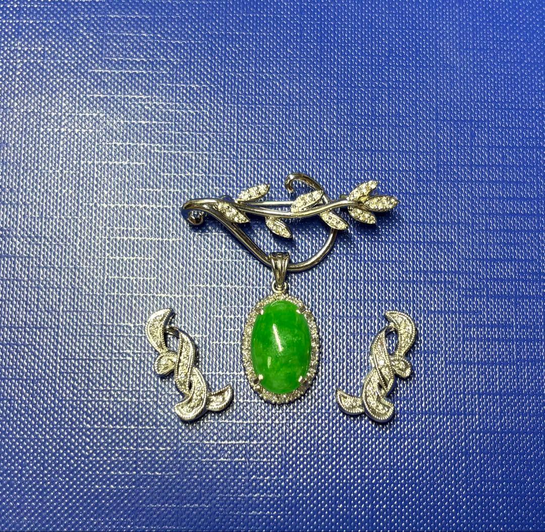 Pt900 翡翠 ダイヤモンド ブローチ