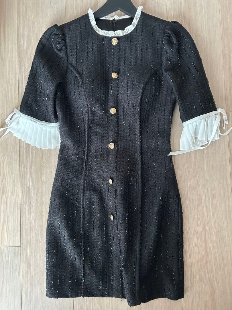 ROBE de FLEURS ブラックツイードミニドレス