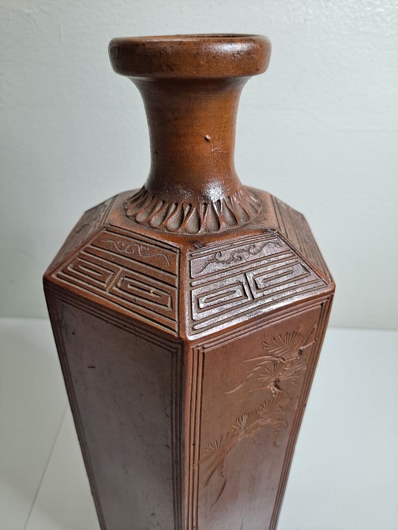 古備前 備前焼 希少 江戸幕末から明治 備前 竹文幾何学模様6角大徳利