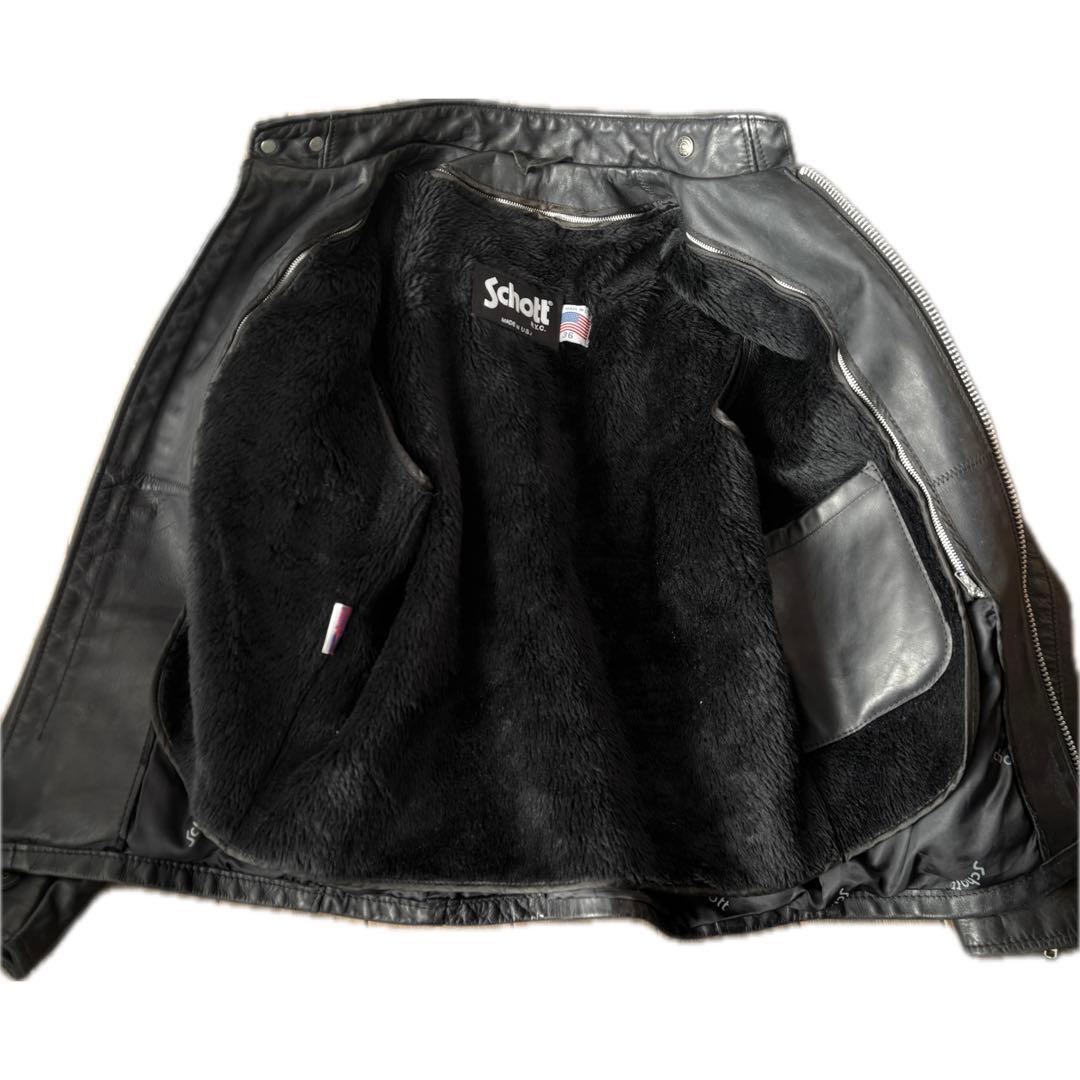 SCHOTT★シングルライダースジャケット 641U ボアライナー付 36タロン