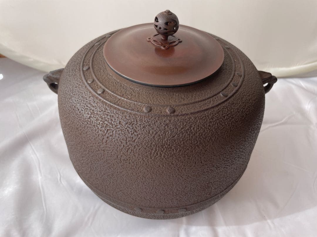 茶釜 萬代屋釜 釜師 橋本辰敏作 蓋付 茶道具 送料込み