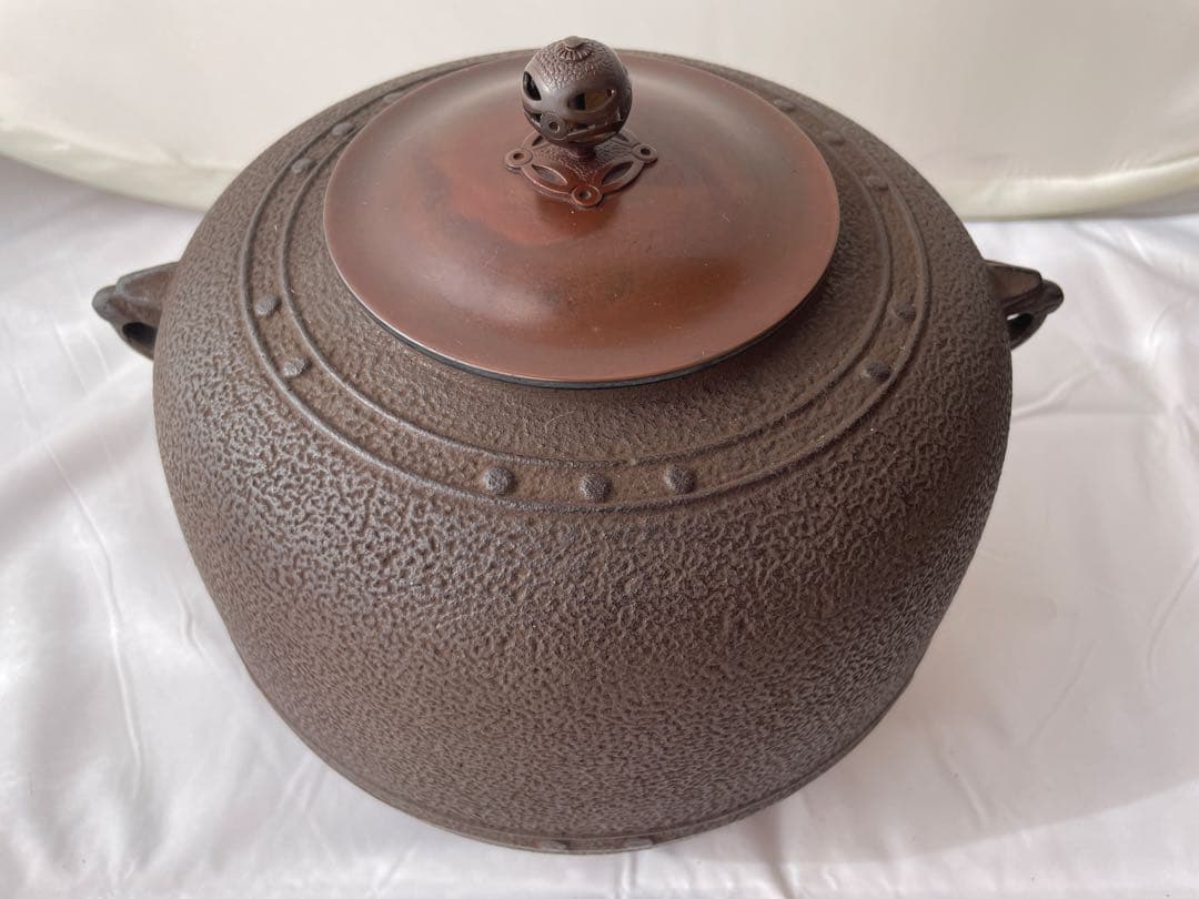 茶釜 萬代屋釜 釜師 橋本辰敏作 蓋付 茶道具 送料込み
