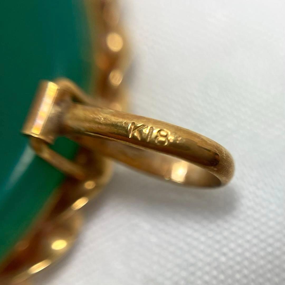 カメオ ブローチ 瑪瑙 天然石 緑 K18(18金) ゴールド 06ar