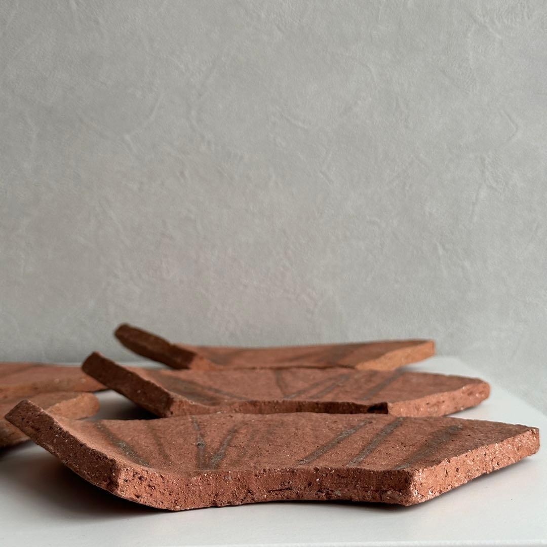 各見政峯 備前 皿 緋襷 扇面皿 5枚 共箱