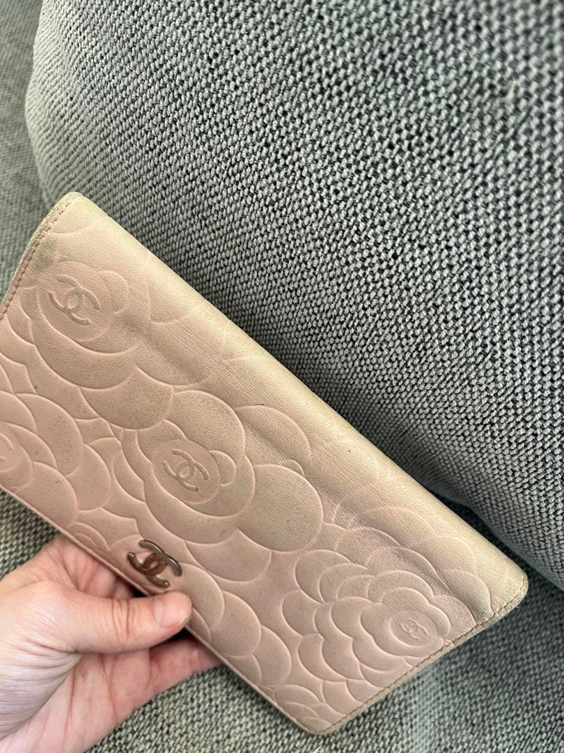 CHANEL カメリア　折り財布　ピンク　ジャンク