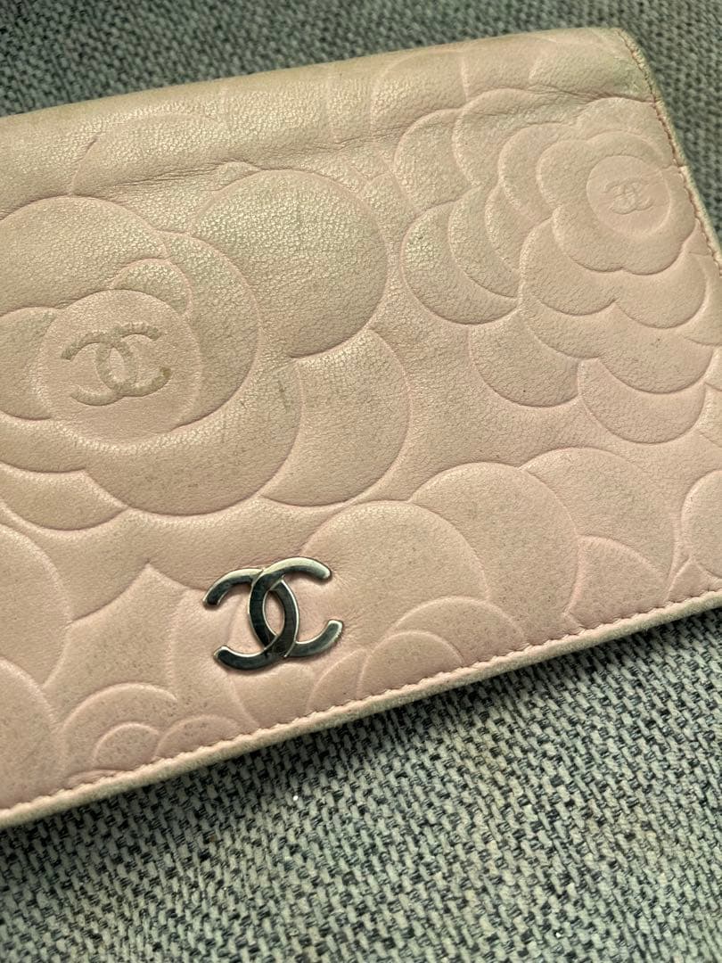 CHANEL カメリア　折り財布　ピンク　ジャンク