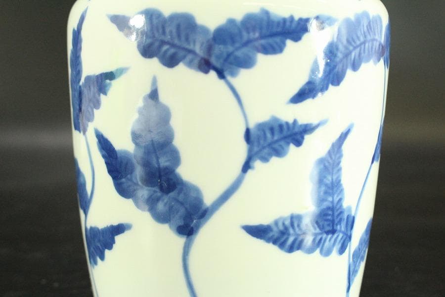 中国美術 染付 双魚耳 花瓶 茶道具(ZE424)