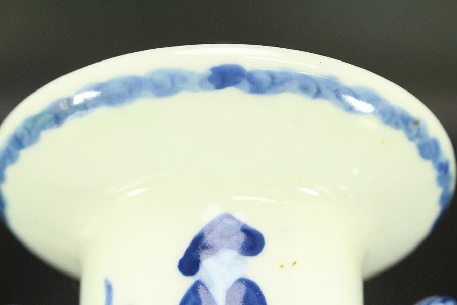 中国美術 染付 双魚耳 花瓶 茶道具(ZE424)