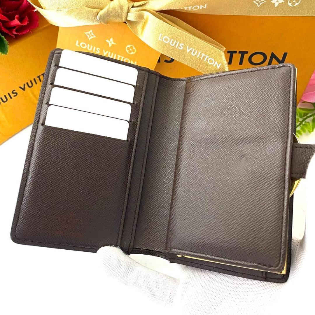 ルイ ヴィトン◎ヴィエノワ ダミエ がま口 エベヌ 二つ折り ブラウン 茶色