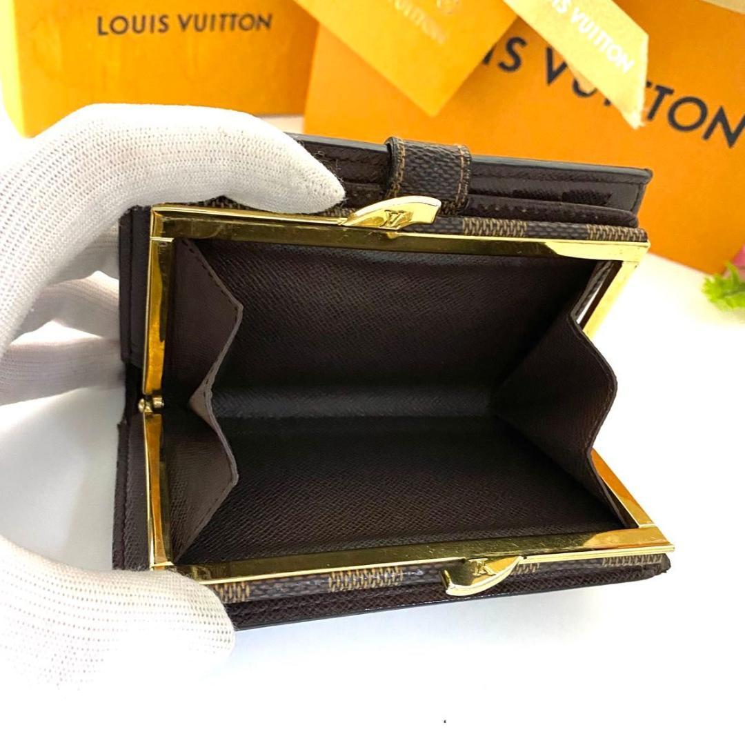 ルイ ヴィトン◎ヴィエノワ ダミエ がま口 エベヌ 二つ折り ブラウン 茶色