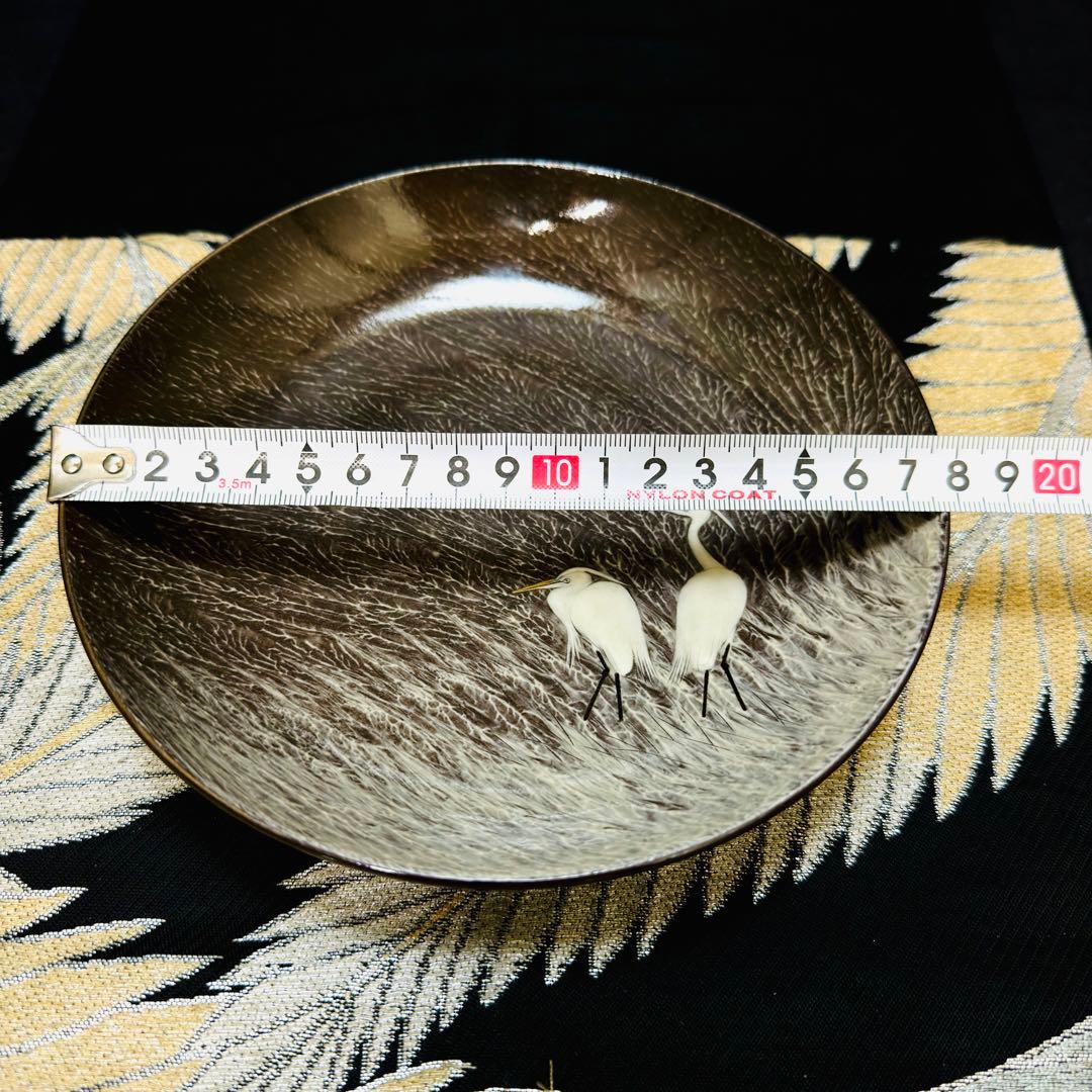 現川焼臥牛窯　無形文化財指定　十三代横石臥牛　刷毛白鷺図　花瓶　花入/飾皿2点