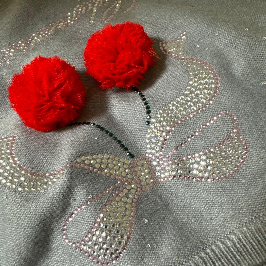 犬服 グレー チェリー刺繍 フリル付き