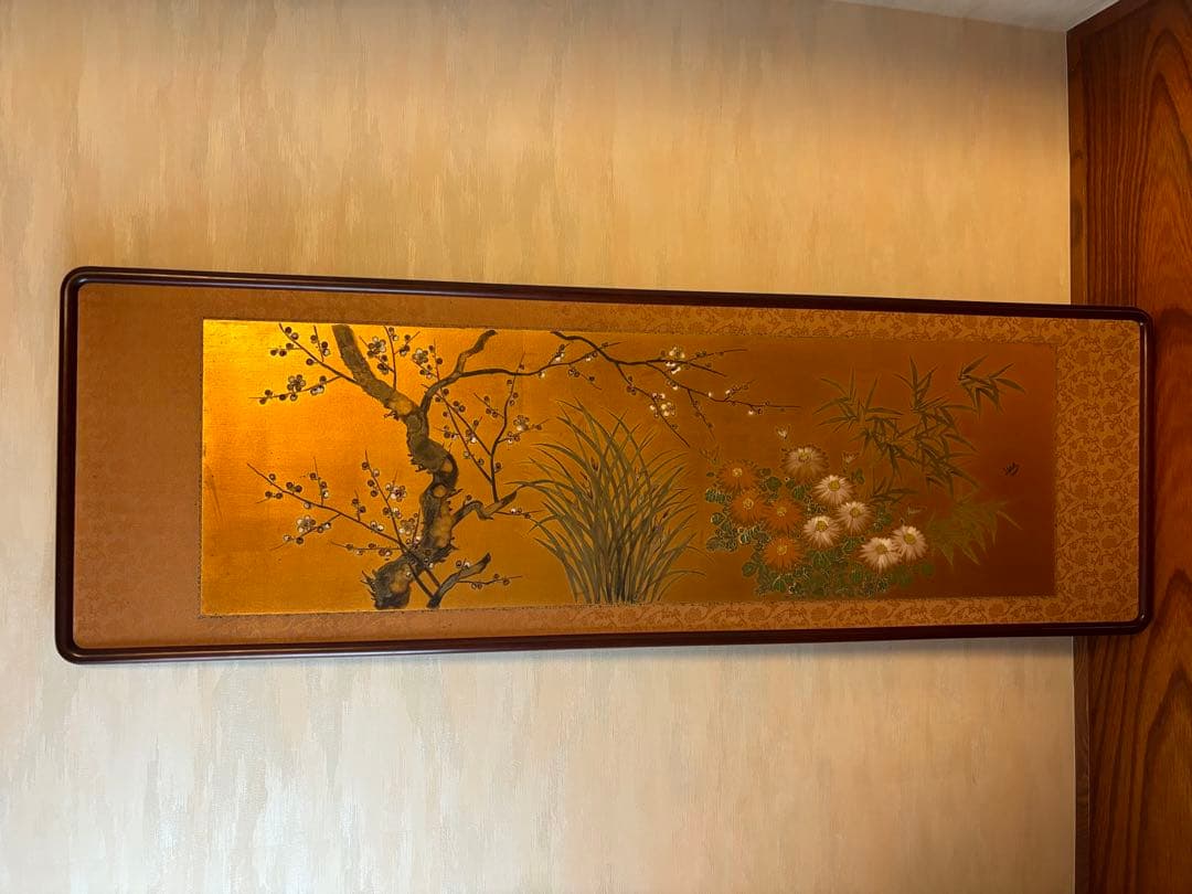 桜と草花の日本画 金箔使用