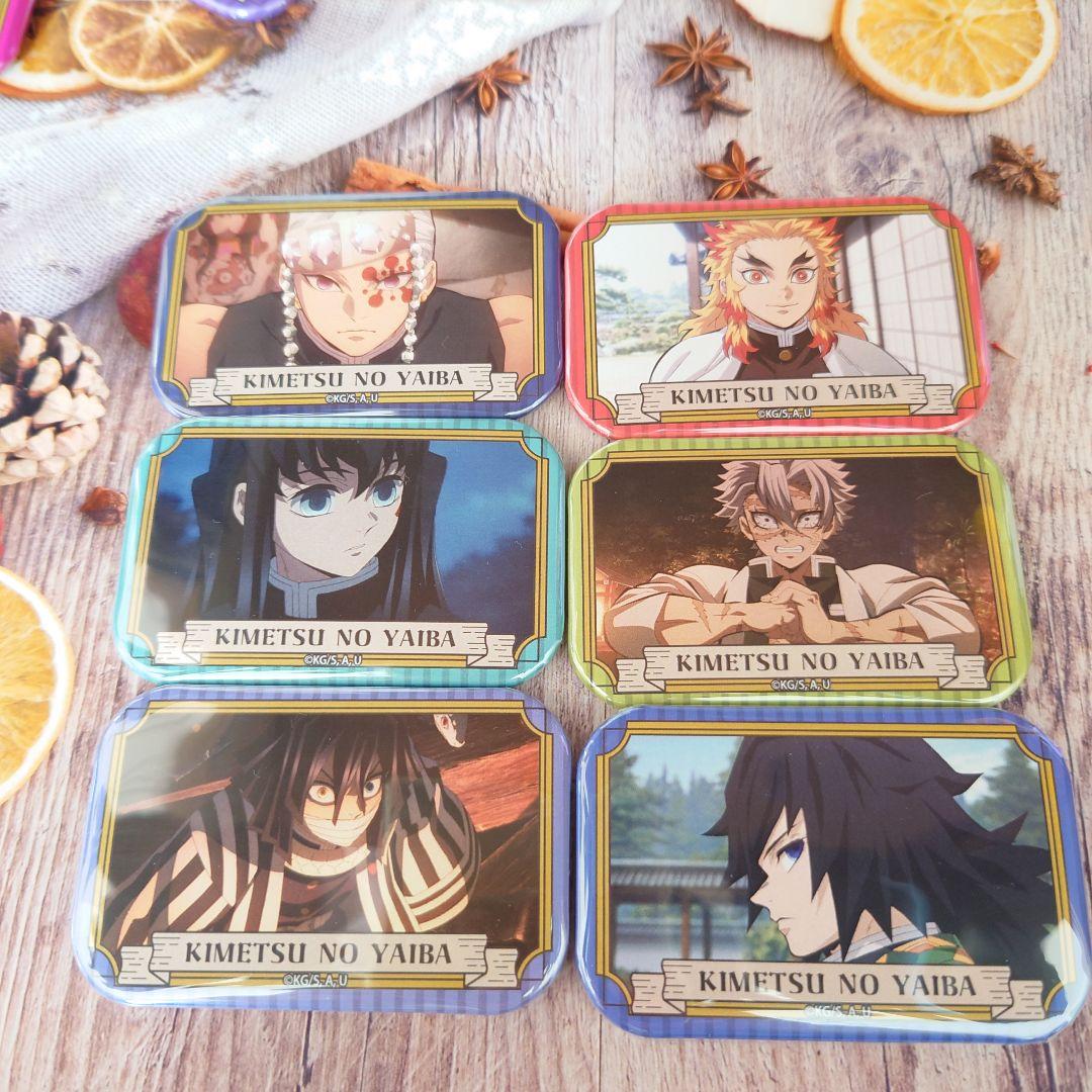 鬼滅の刃 スクエア缶バッジ 冨岡義勇 不死川実弥 時透無一郎 煉獄杏寿郎