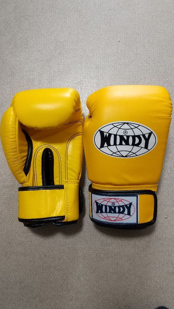 本革製WINDYボクシンググローブ 8oz 黄色 キックボクシング