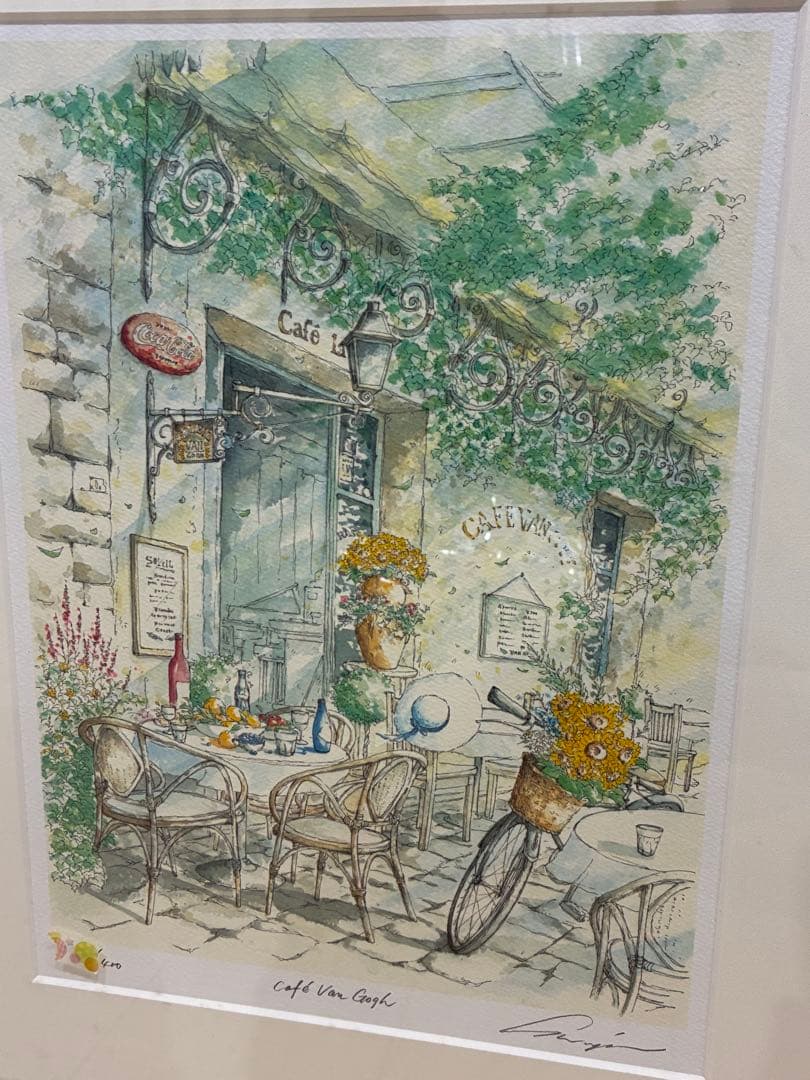 内田新哉 リトグラフ cafe' van gogh（カフェ ヴァン ゴッホ)