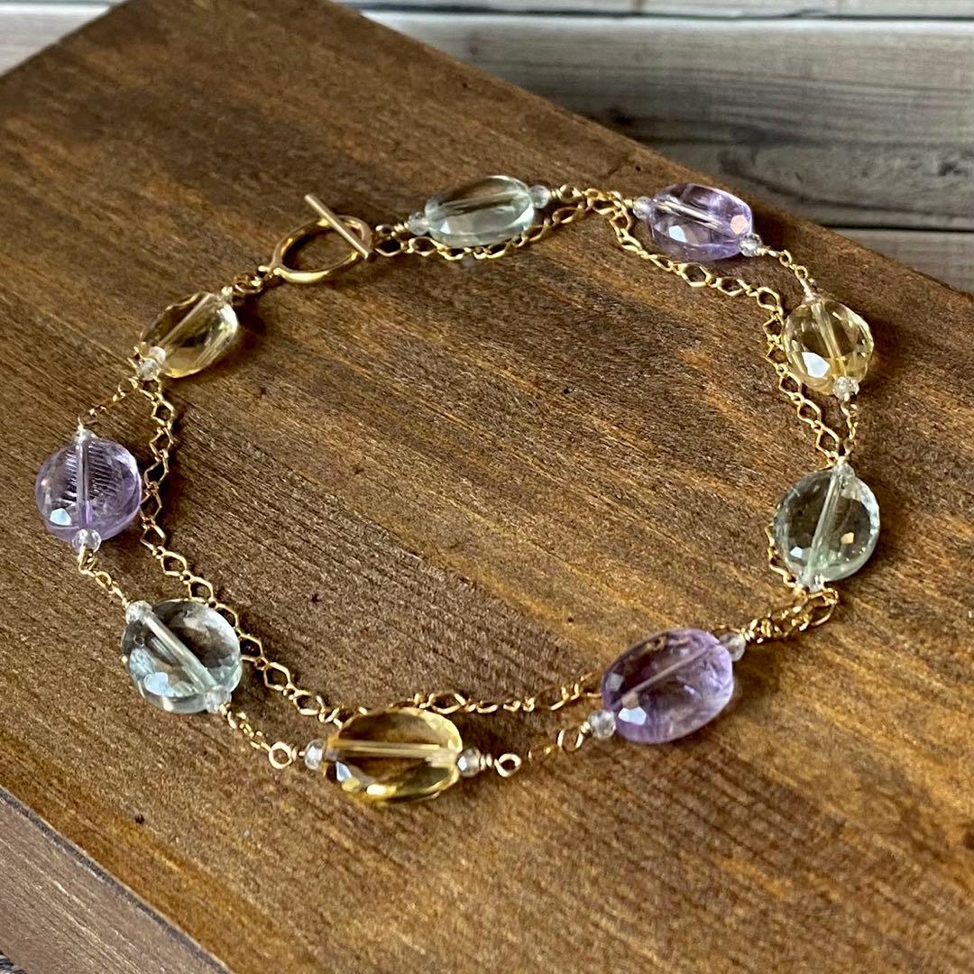 3種のオーバルカットストーン マンテルブレスレット 14kgf