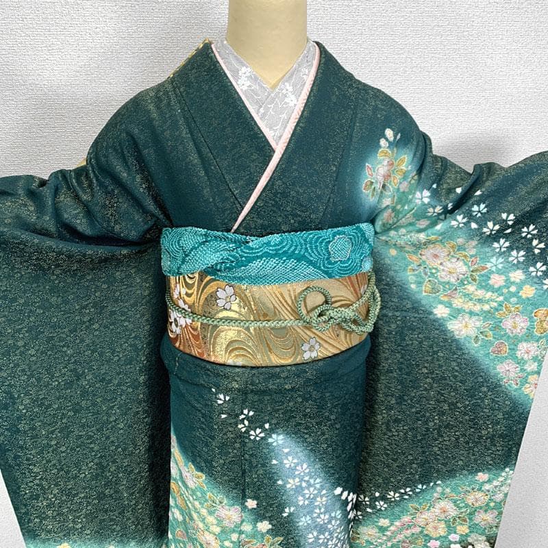 511z11〇緑 翠山工房 徳永憲峯 振袖 地紋 金通し 辻が花〇成人式 結婚式