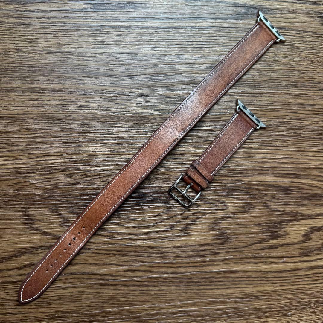 2396 Apple Watch エルメス　ブラウン　二重巻き　　バンド　レザー