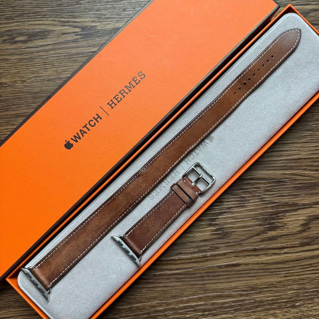 2396 Apple Watch エルメス　ブラウン　二重巻き　　バンド　レザー