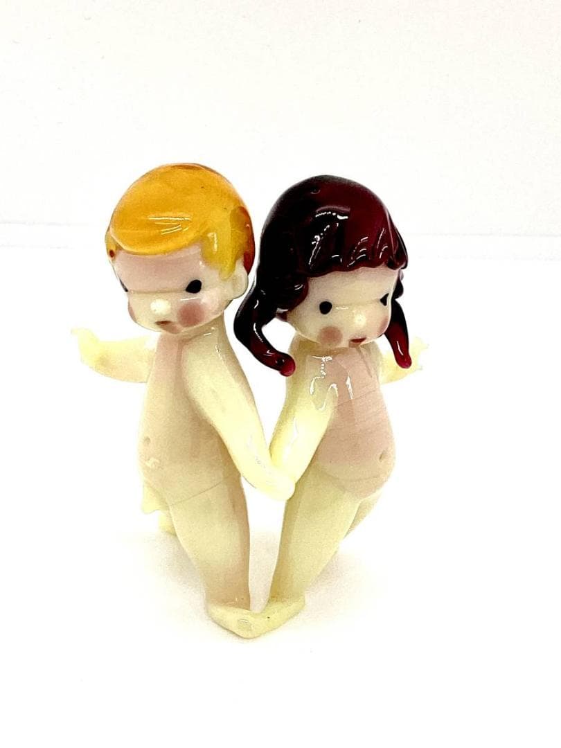 ★FRAGILE,GLASS,FIGURES ガラス製 人形 双子 ヴィンテージ