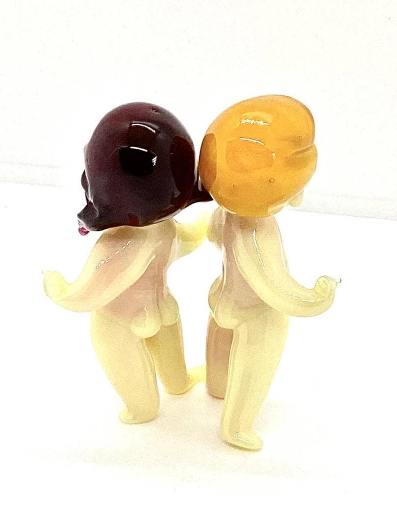 ★FRAGILE,GLASS,FIGURES ガラス製 人形 双子 ヴィンテージ