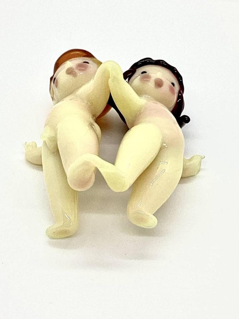 ★FRAGILE,GLASS,FIGURES ガラス製 人形 双子 ヴィンテージ