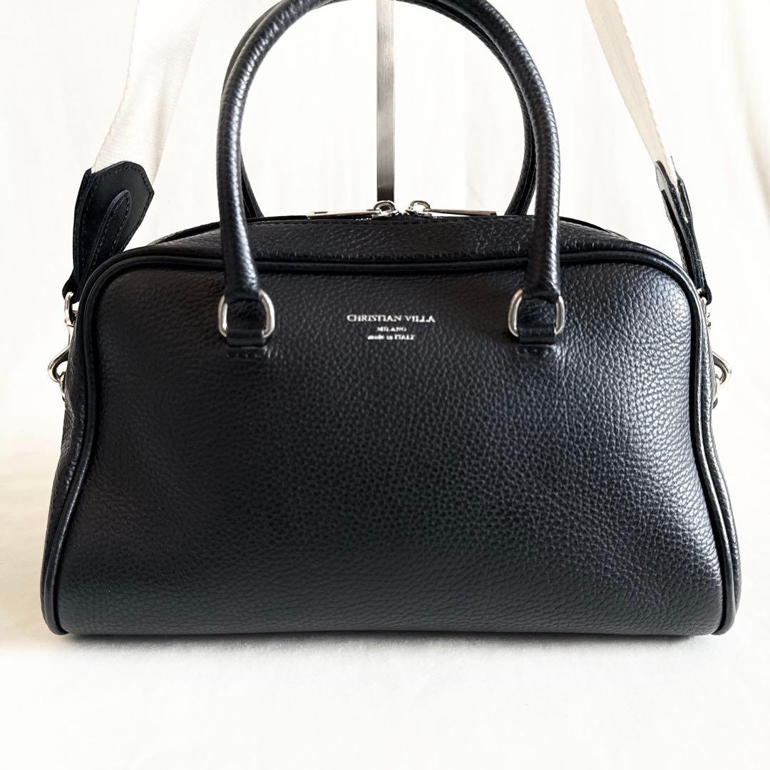 【極美品】クリスチャンヴィラ　ボストンバッグ　レザー　ハンドバッグ　黒