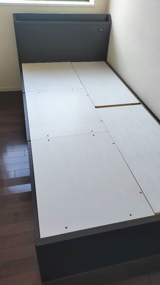 ブラウン（こげ茶色） シングルベッドフレーム 引き出し付き&マットレス