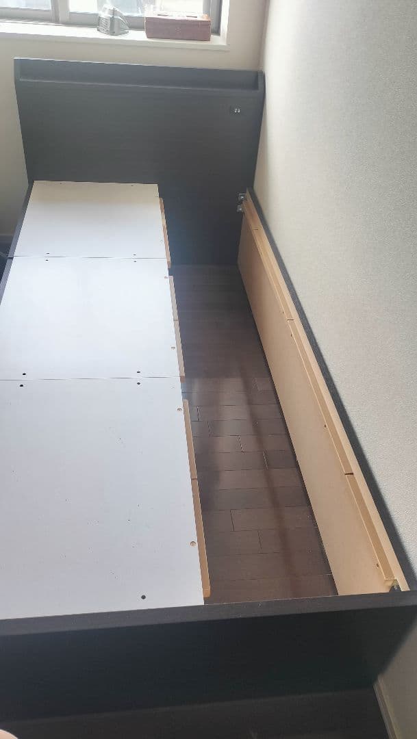 ブラウン（こげ茶色） シングルベッドフレーム 引き出し付き&マットレス