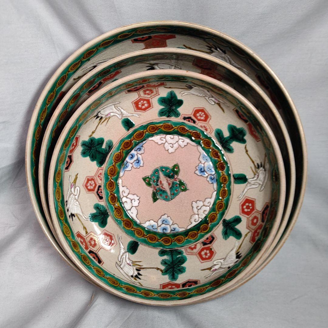 古須佐焼 松鶴文 九寸八寸七寸 三っ鉢