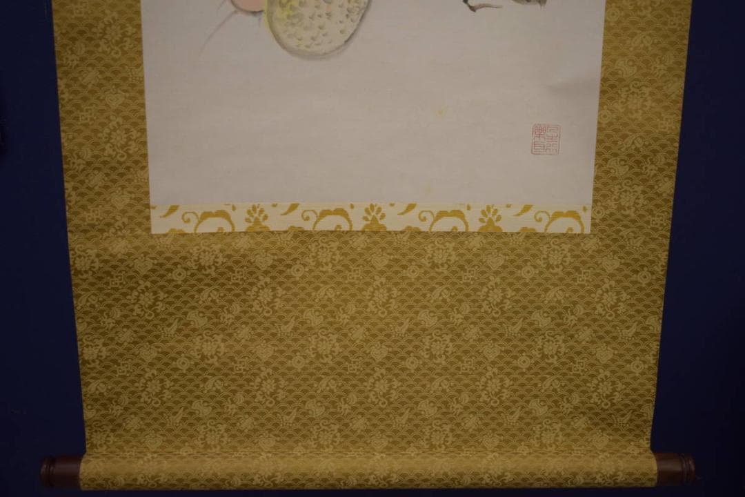 真作/天来/花瓶/白梅/柿/画賛/布袋屋掛軸HI-879