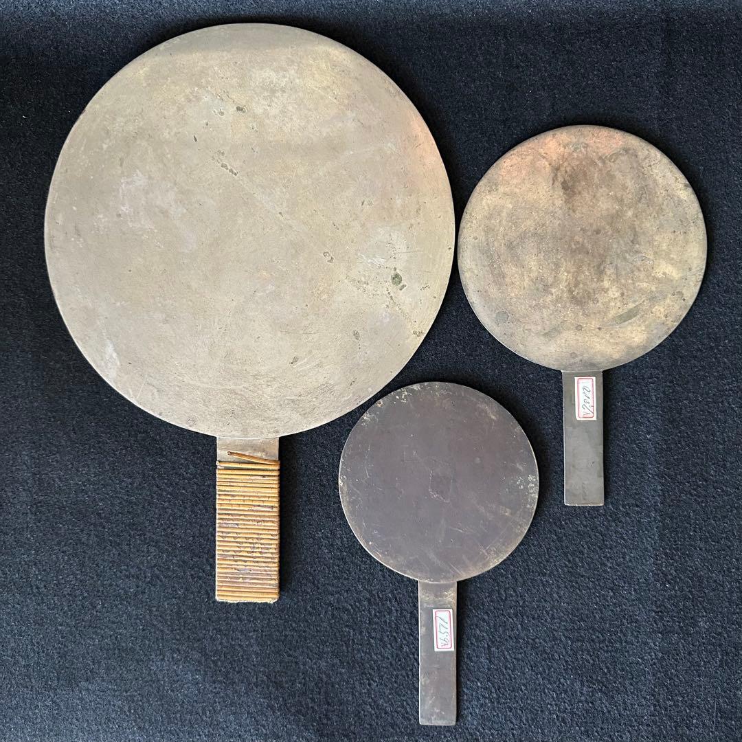 古鏡三点セット 和鏡 古銅鏡 円鏡 銅鏡 天下一藤原政重　光長　LA