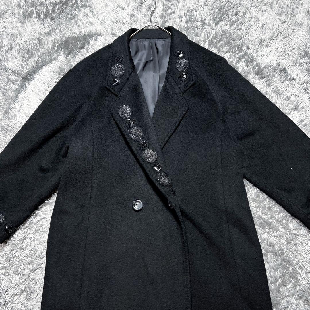 カシミヤ100% ダブルフェイス チェスターコート ブラック L相当 極美品