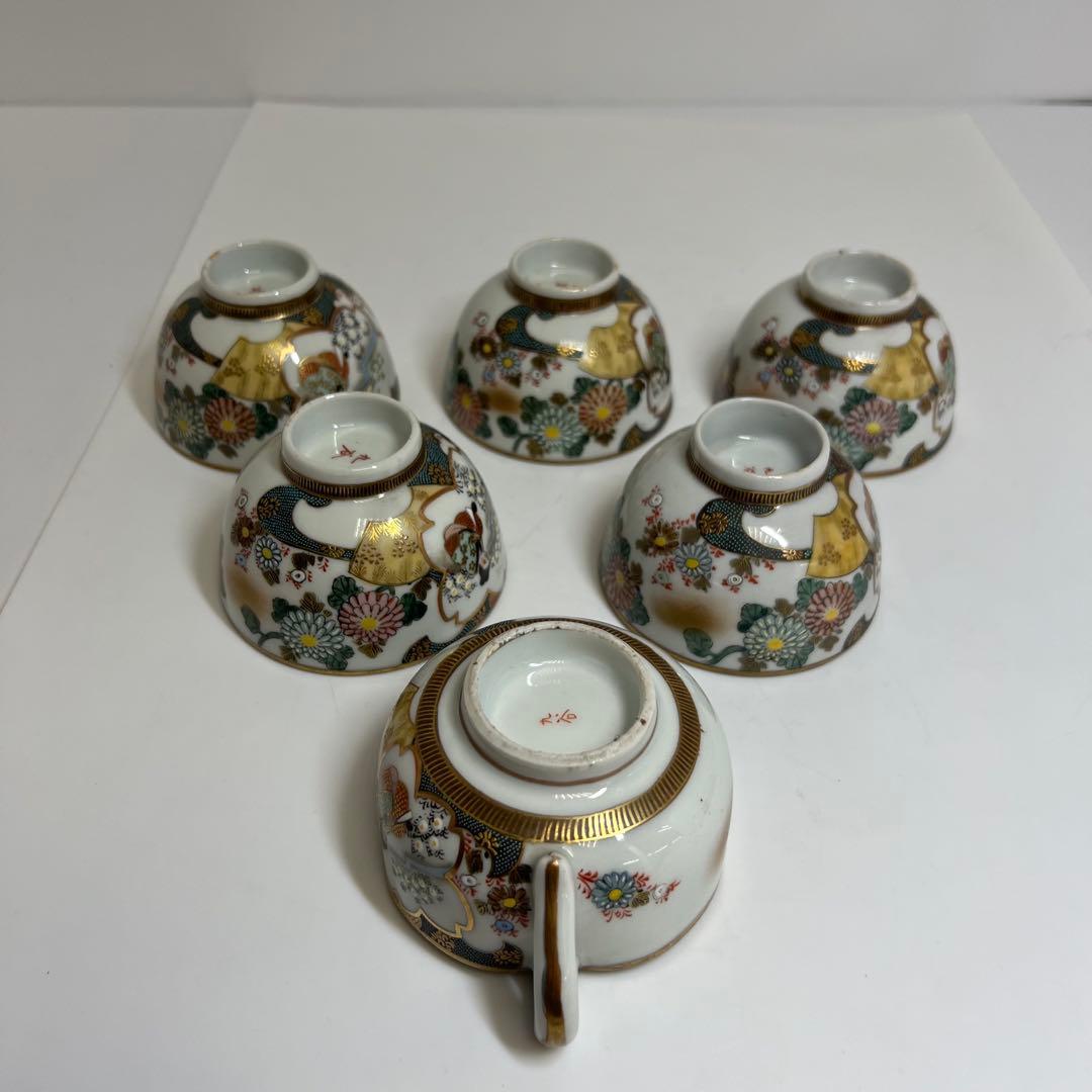 明治時代　九谷焼　上手青粒金襴手　煎茶器セット　東K8-0111☆2F タカサ