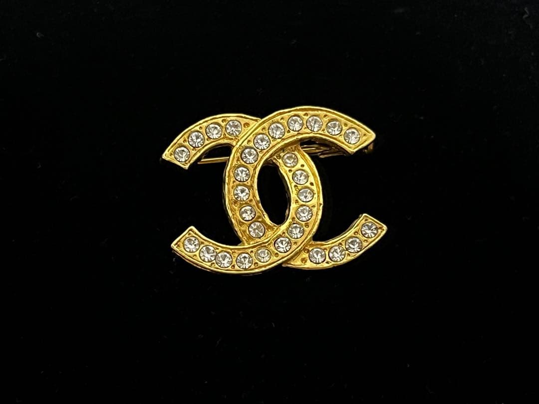 美品 鑑定済 CHANEL シャネル ラインストーンブローチ ゴールド