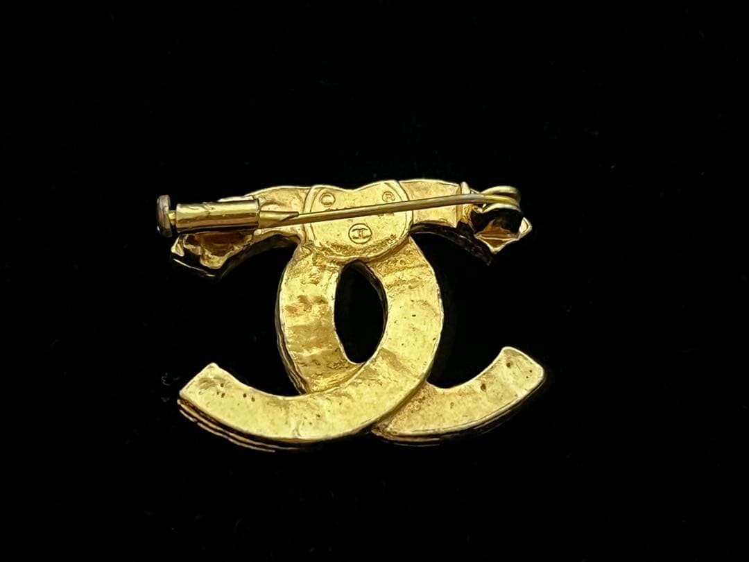 美品 鑑定済 CHANEL シャネル ラインストーンブローチ ゴールド