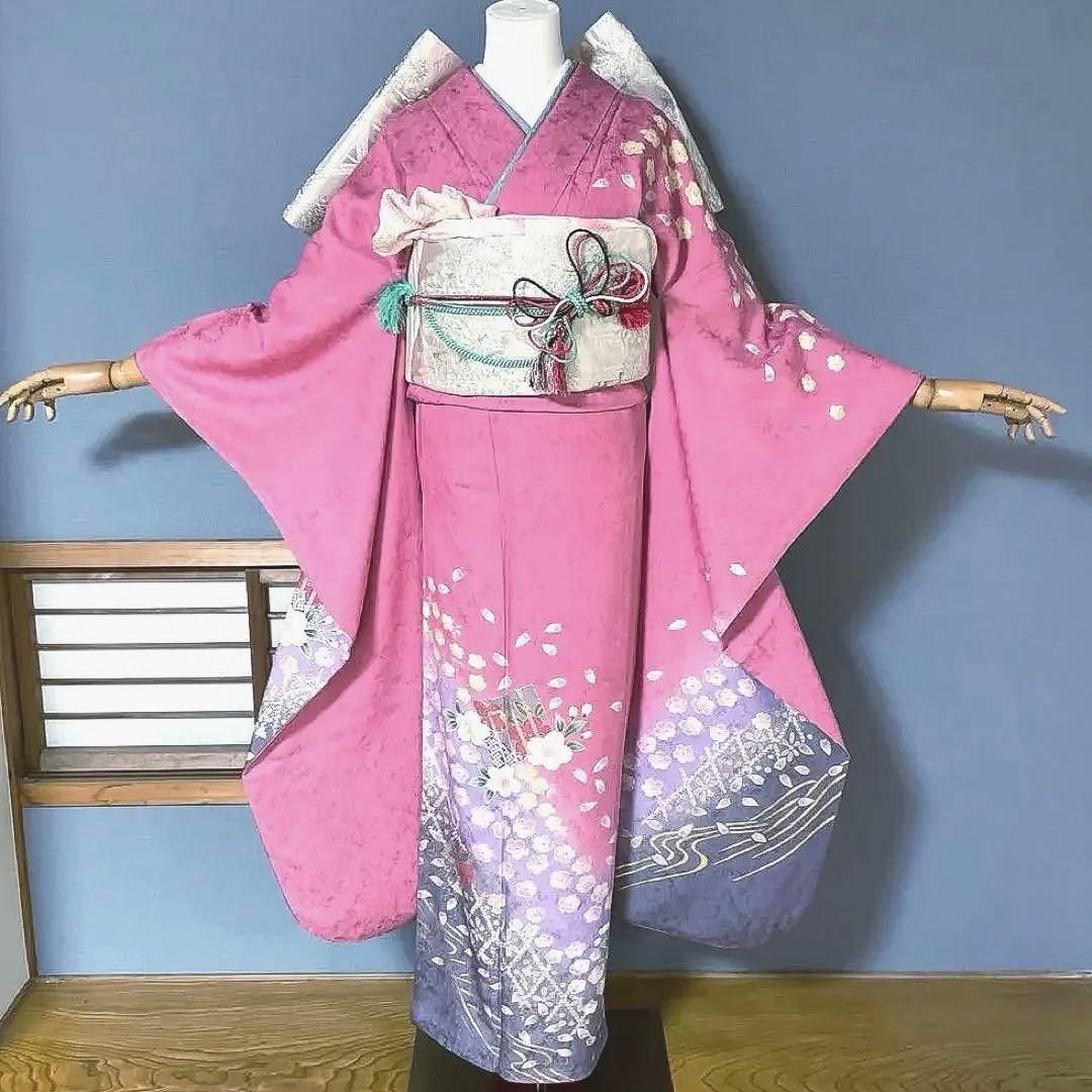 振袖フルセット　高身長　ゆったりサイズ　手描き友禅　成人式振袖　振袖　裄丈69