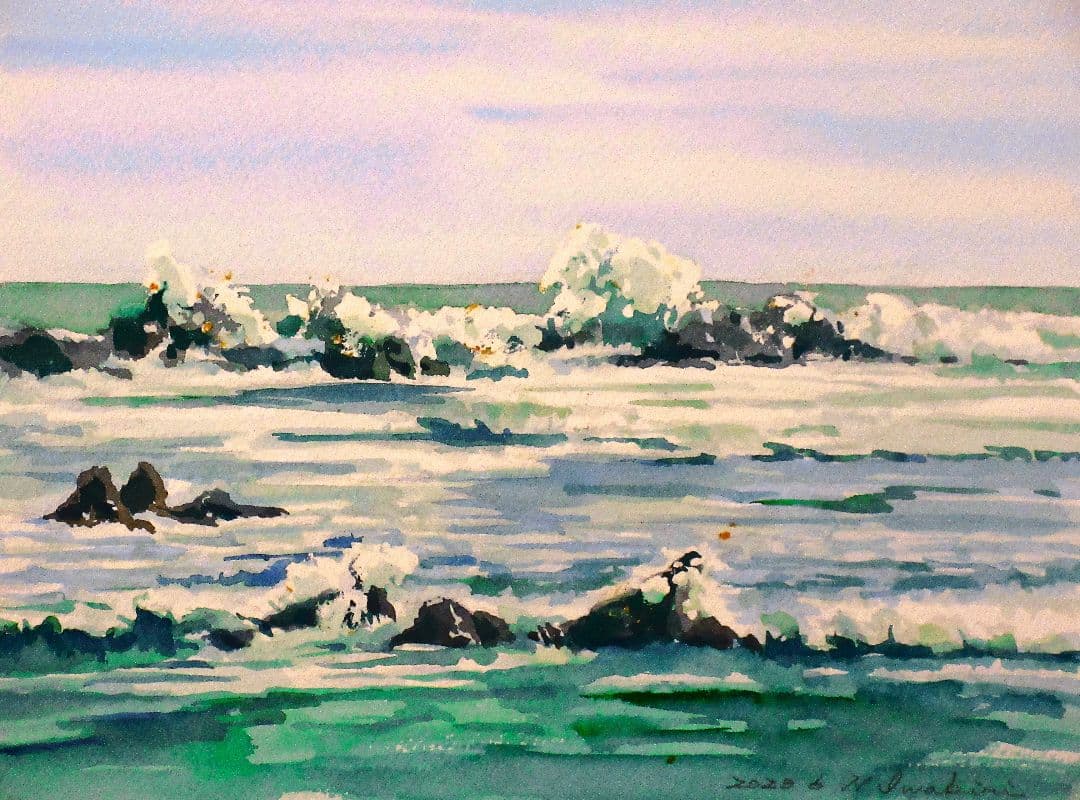 水彩画 荒海 額装済み