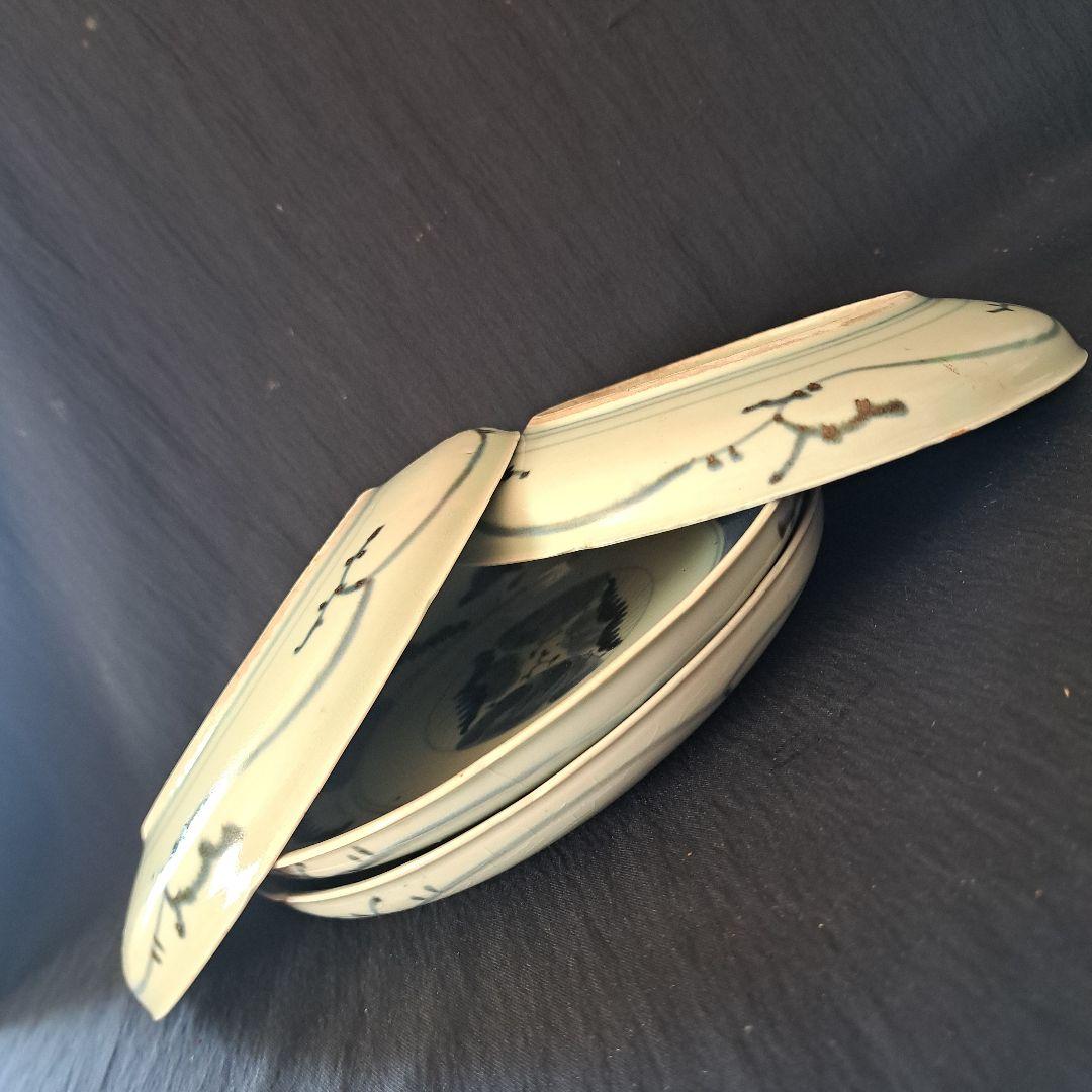 「江戸のお皿を食卓に！」 古伊万里染付皿(直径18cm ) 4客セット 骨董アン