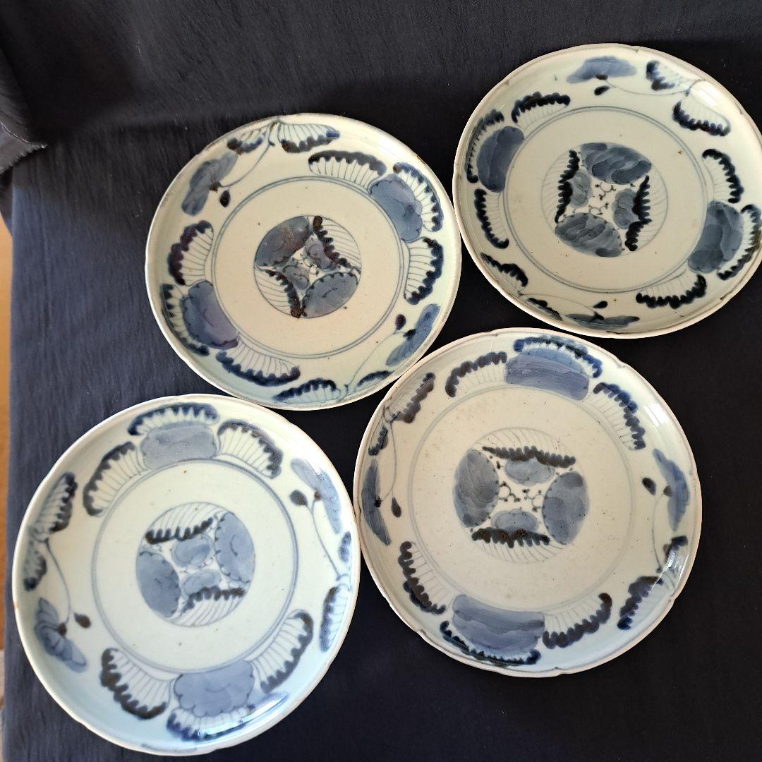 「江戸のお皿を食卓に！」 古伊万里染付皿(直径18cm ) 4客セット 骨董アン