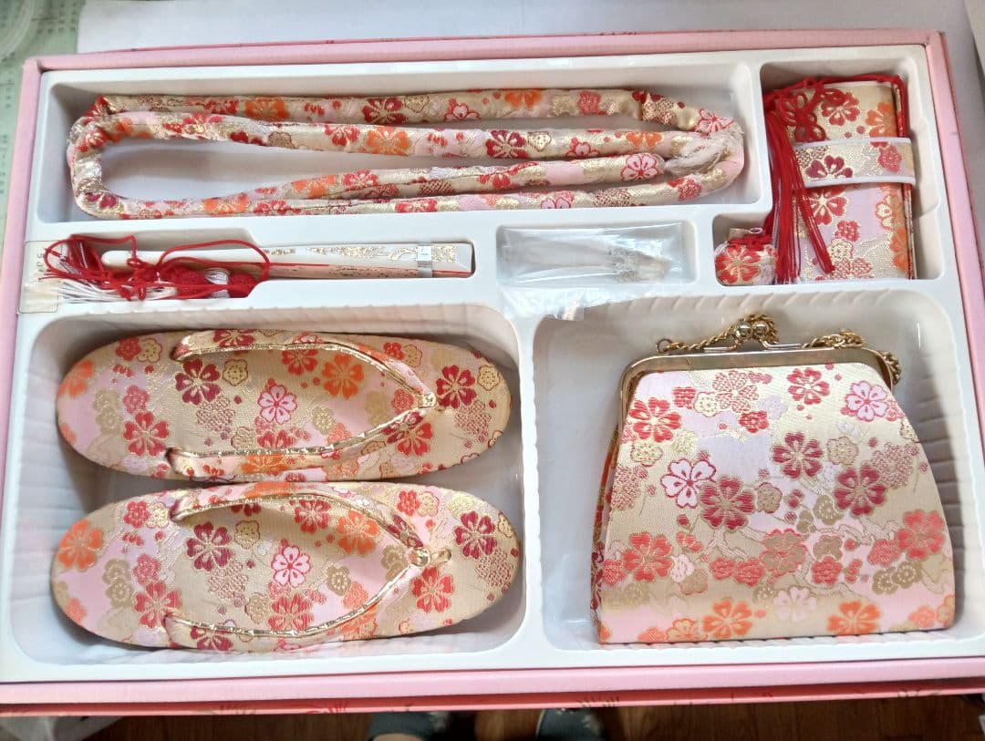 七五三 着物 青 赤 花柄　フルセット