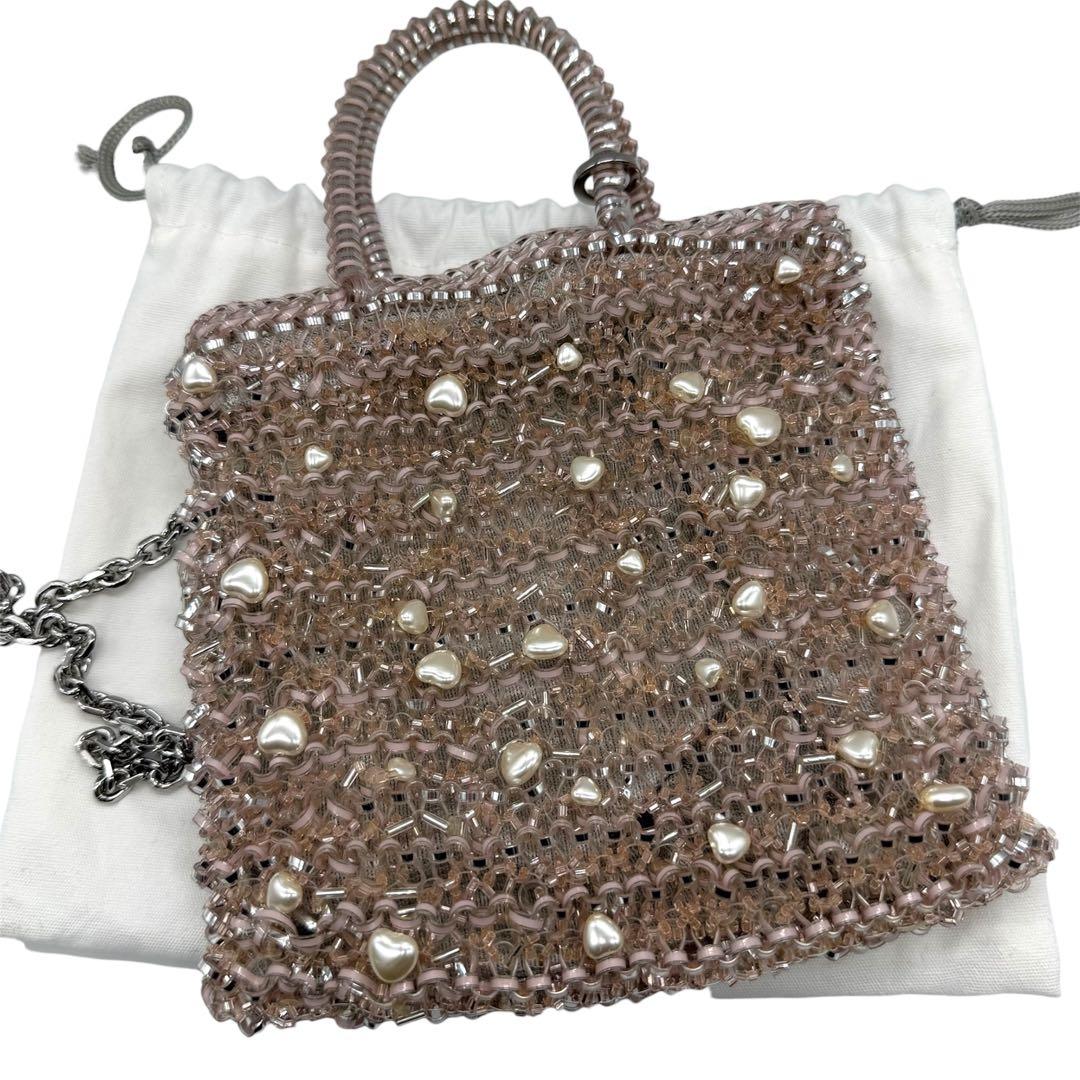 【美品】ANTEPRIMA クオーリ ペルラ グリッター ワイヤーバッグ ピンク