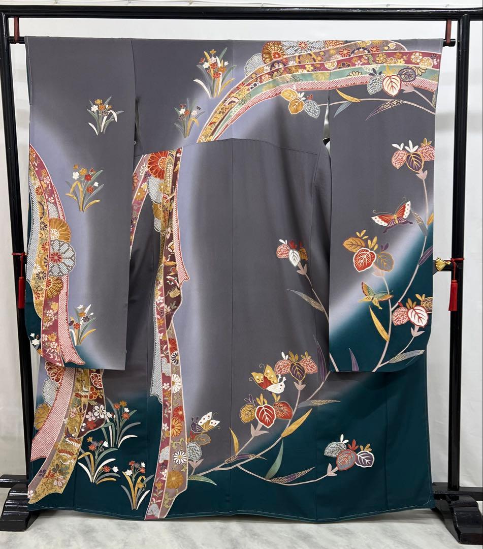 振り袖　フルセット　長襦袢付　金彩加工　しつけ付　振り柄有　重ね襟付き653